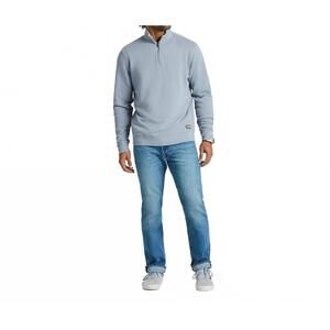 NEW LIFE IS GOOD solid french terry quarter zip top in stone blue